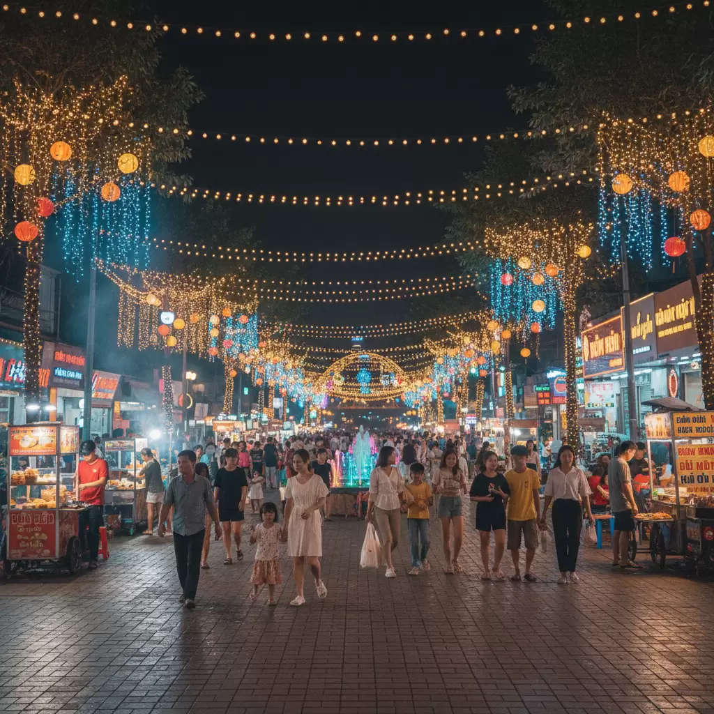 Vẻ đẹp hiện đại và sôi động của phố đi bộ khi màn đêm buông xuống