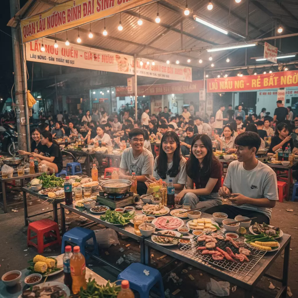 Các quán lẩu nướng là không gian lý tưởng cho những buổi tụ tập bạn bè