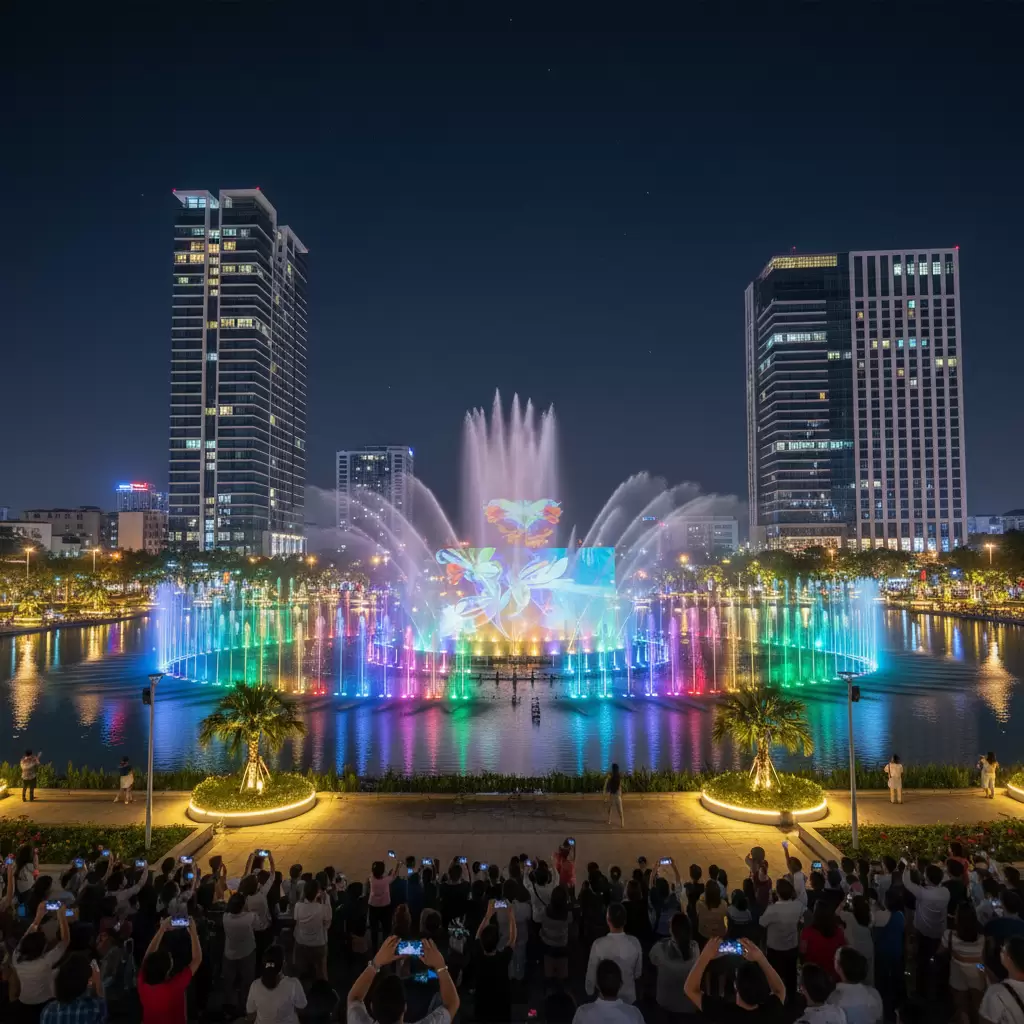 Vẻ đẹp lung linh của công viên Thành phố mới Bình Dương về đêm