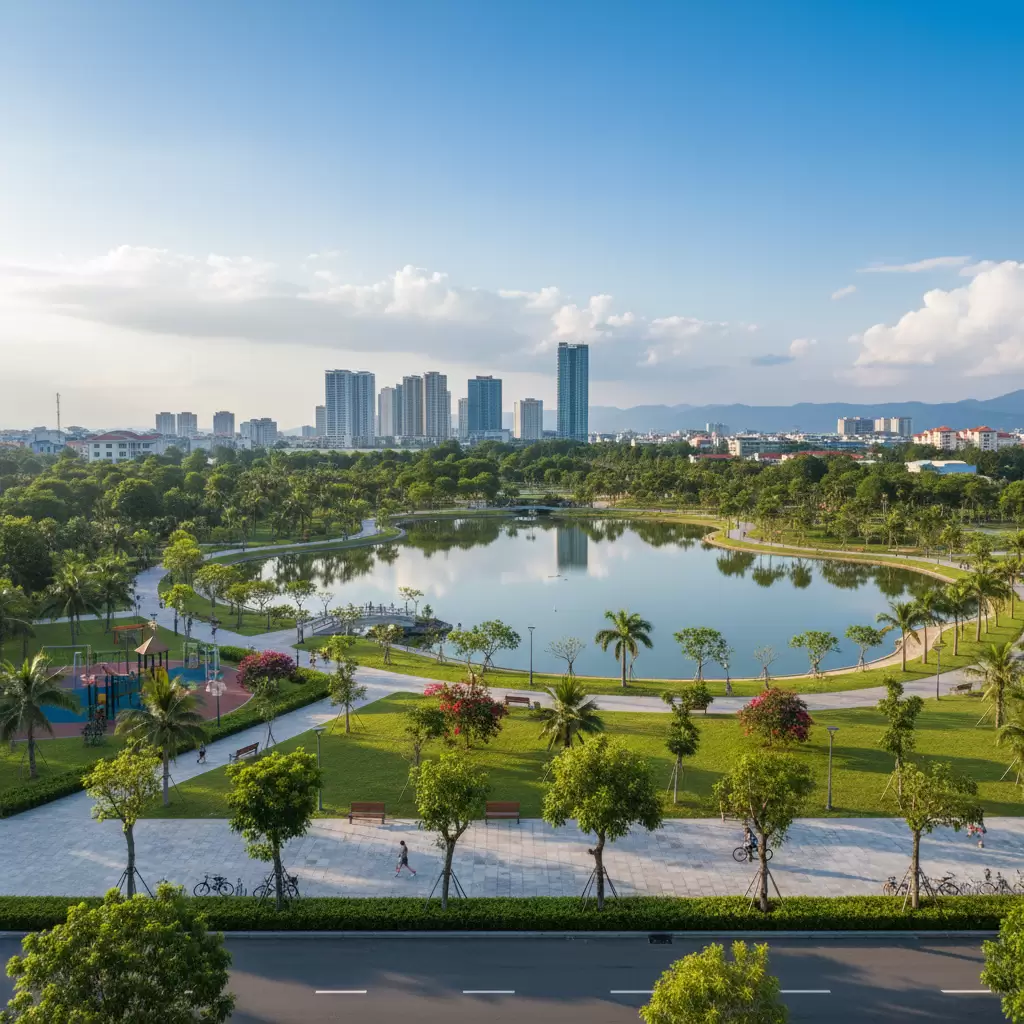 Không gian xanh mát và hiện đại tại Công viên Thành phố mới Bình Dương