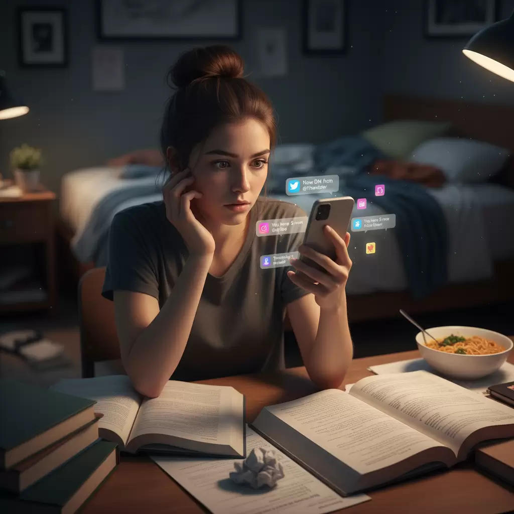 gemini_image_1769831455-1 Sự xao nhãng từ mạng xã hội là thách thức lớn đối với khả năng tập trung của sinh viên