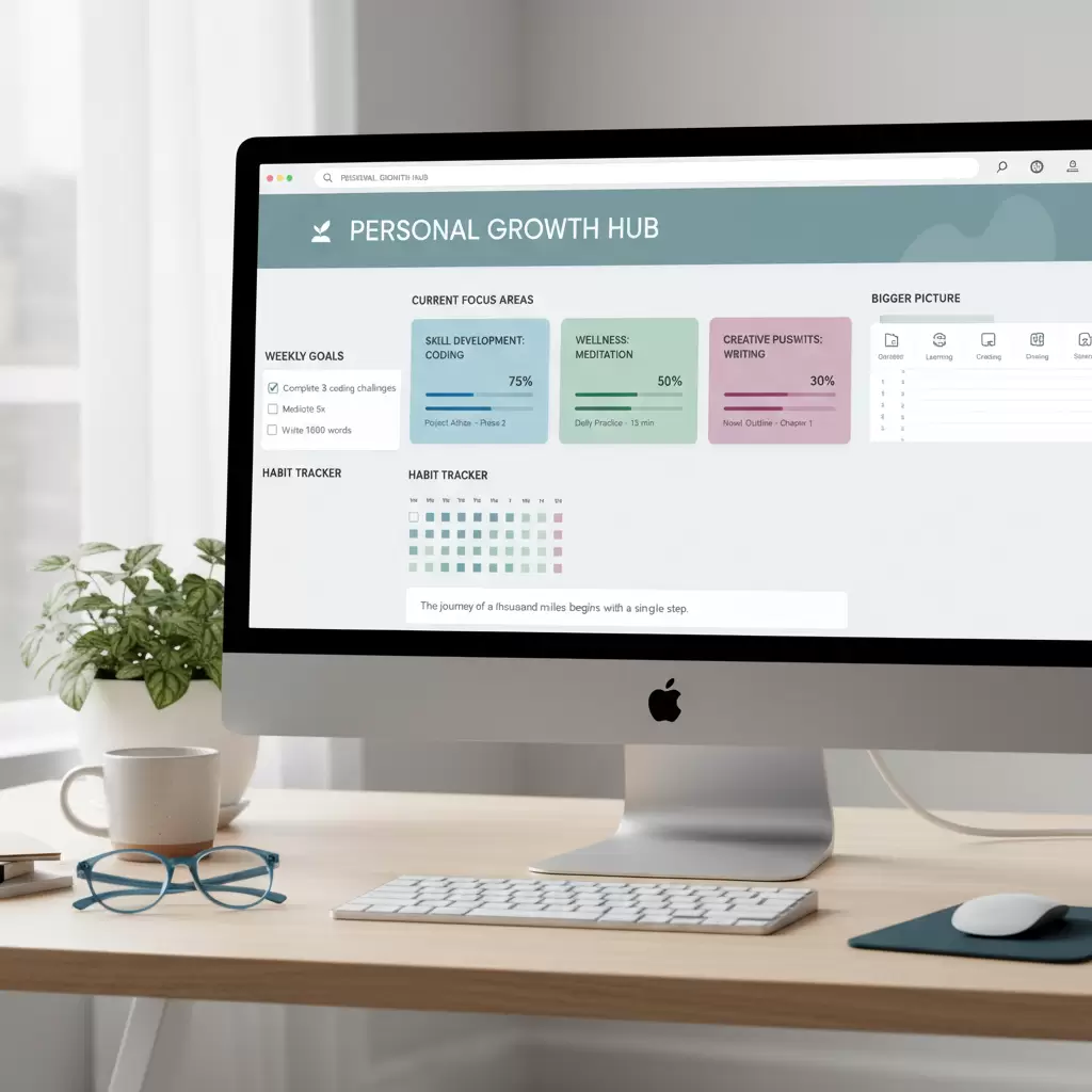 gemini_image_1769832728 Sử dụng các công cụ như Notion giúp quản lý kế hoạch phát triển bản thân trực quan hơn
